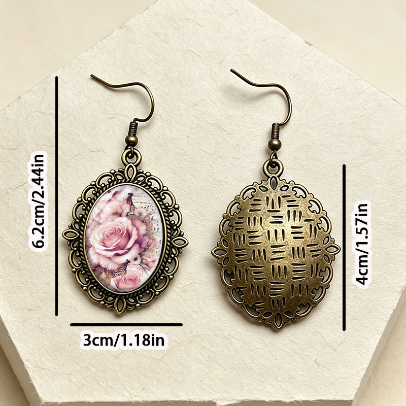Men's Vintage Musical & Pink Rose Glass Cabochon Earrings